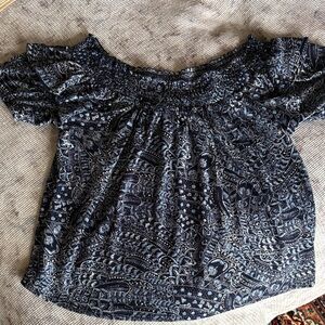 INC International Concepts Navy and White Patterned Blouse